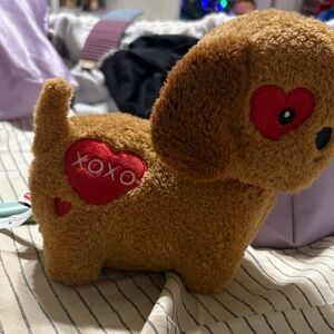 American Greetings Brown Plush Puppy with Red Heart Accents